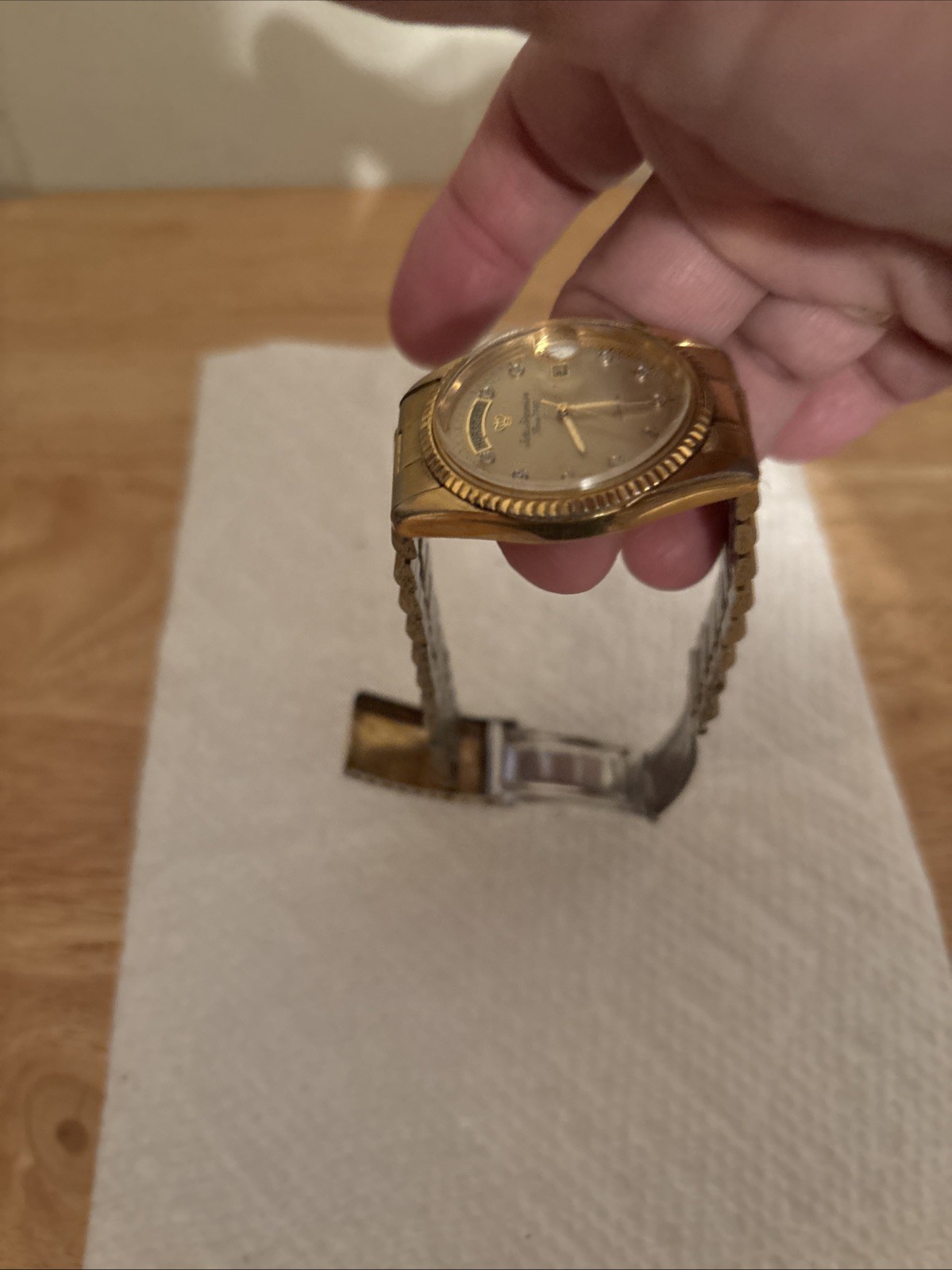 Vintage Jules Jurgensen 7184 Men’s Quartz Day Date Watch Gold Tone New Battery