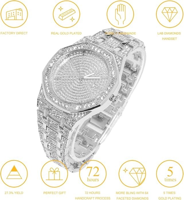 Halukakah Diamond Watch for Men – The Elite – 18K Real Gold/Platinum White Gold