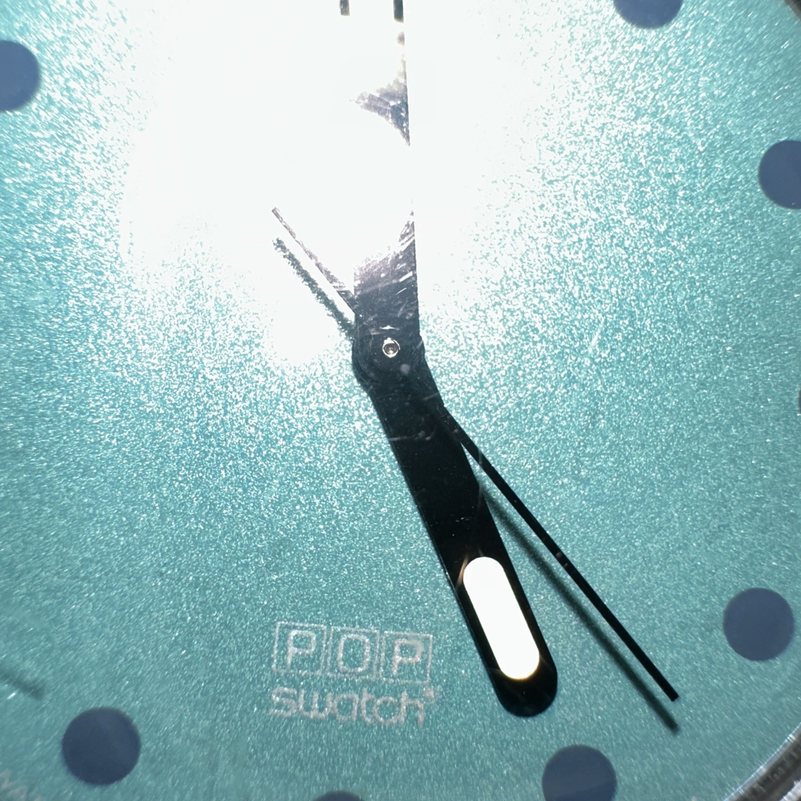 POP SWATCH Watch GREEN TIKI PWB157 Vintage 1991 Swiss Blue Flowers great cond