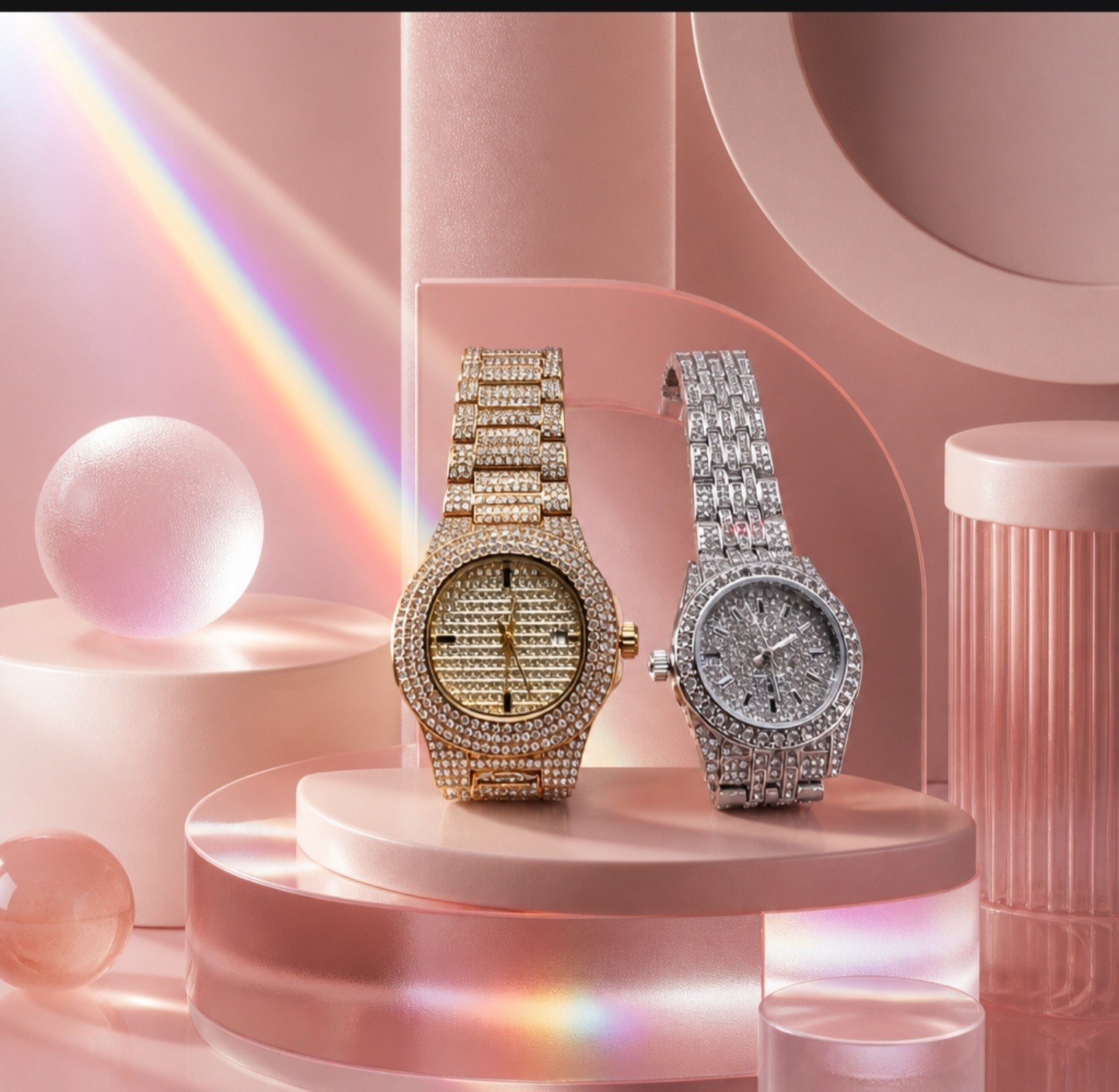 Gold & SilverToneRhinestone Wristwatch Set, Metal Bracelet Band. Each Watch $45