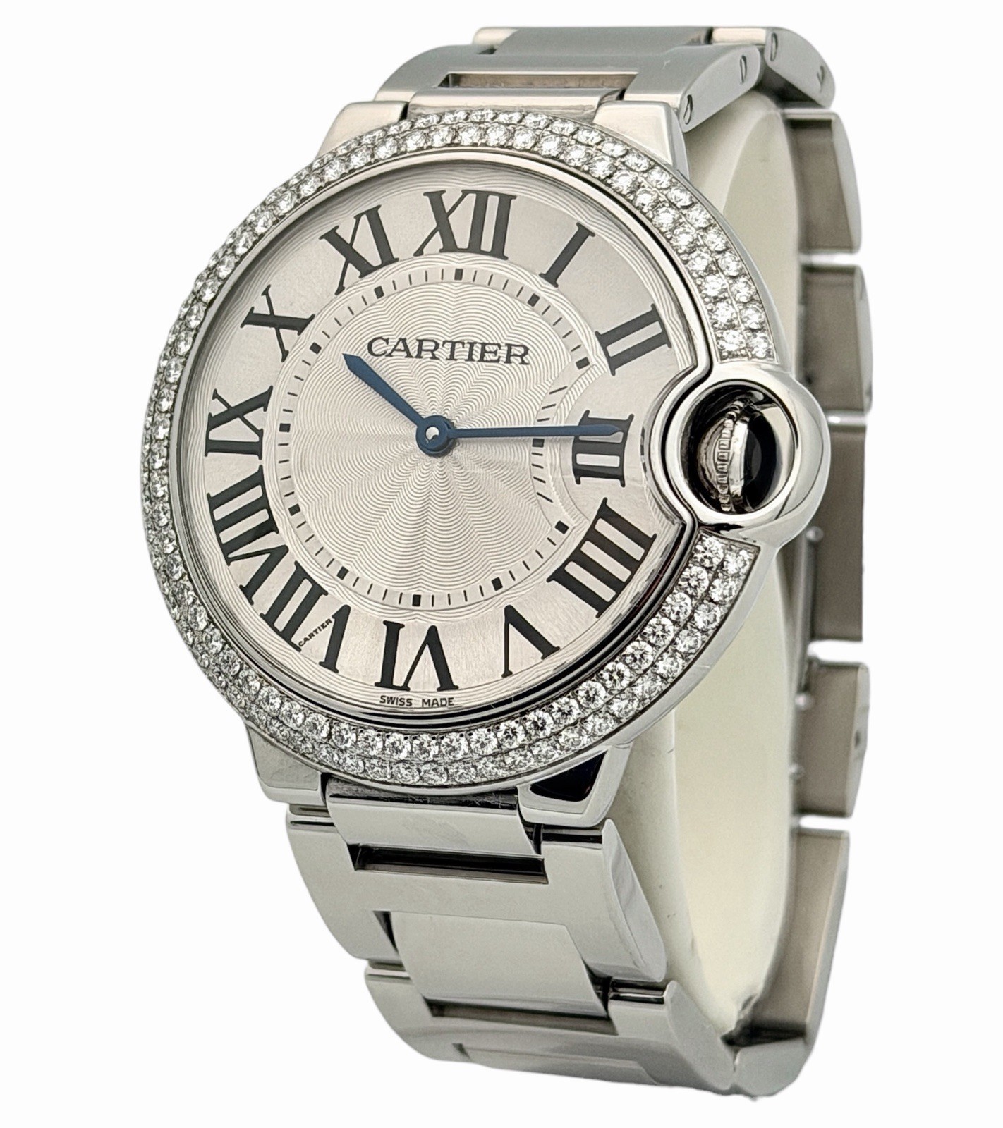 CARTIER BALLON BLEU 36MM DIAMOND BEZEL STAINLESS STEEL WATCH 3005 W69011Z4 B&P’s