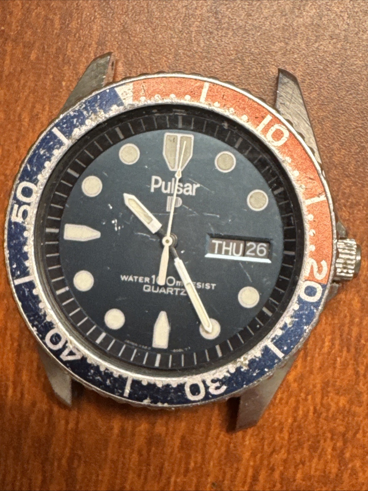 Vintage Seiko Pulsar Y563 601H T Quartz 100m Pepsi Divers Men’s Watch 39mm AS IS
