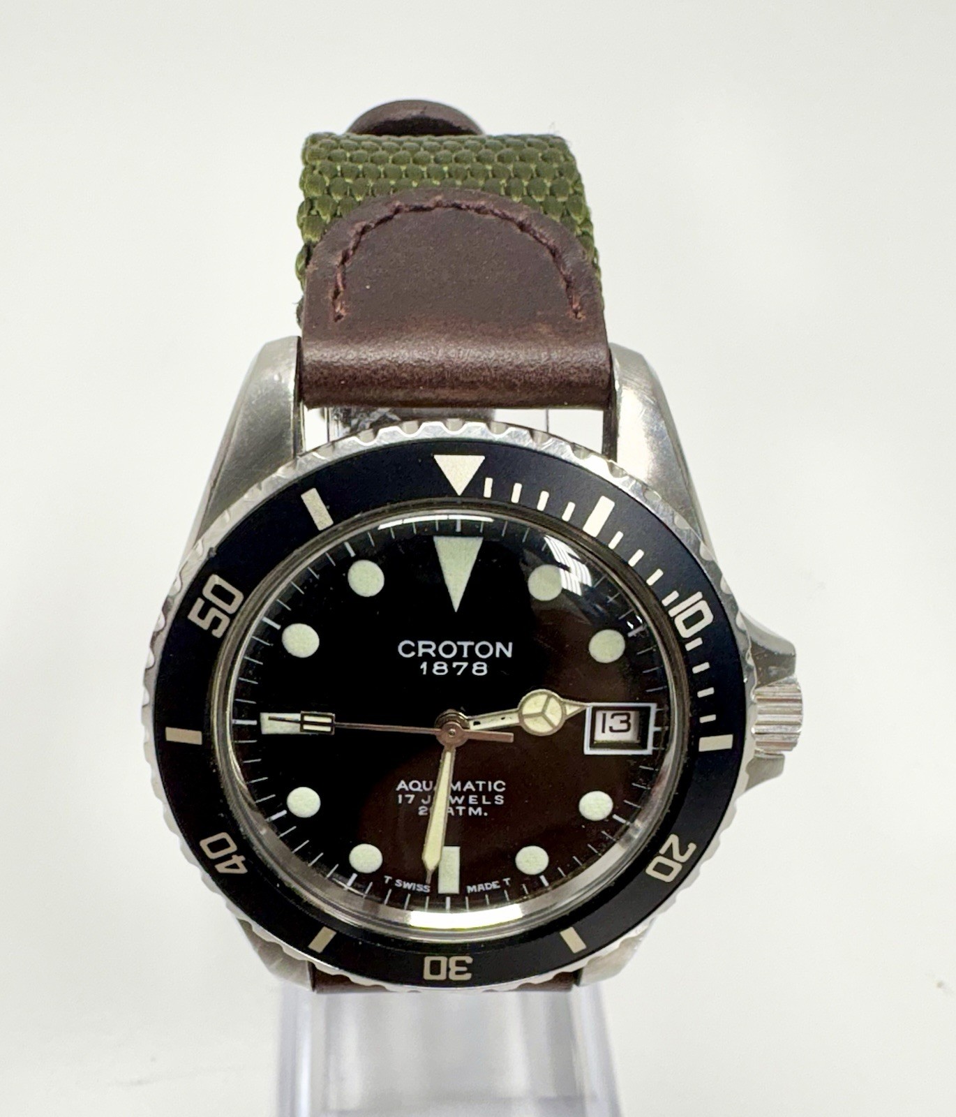 Vintage 60s 70s Era Croton Automatic Skin Diver 17 Jewel Men’s Wrist Watch Works