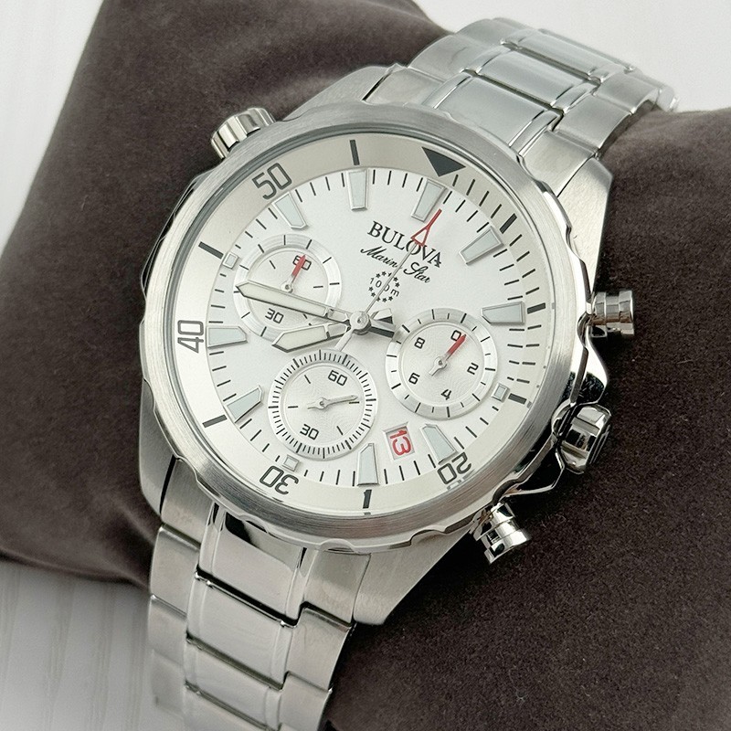 Bulova Marine Star 96B255 White Dial Chronograph Men’s Quartz Watch 43mm