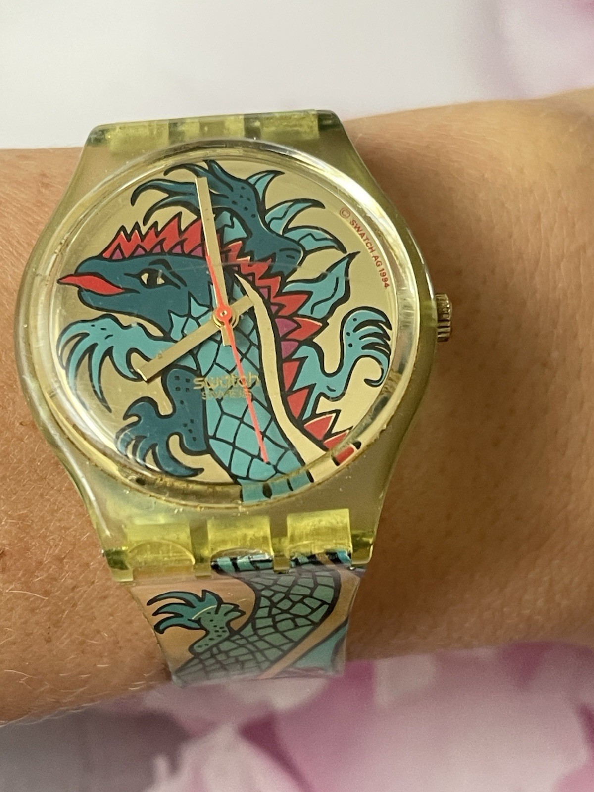 Swatch Swiss Made Quartz Watch Dragon S503 STANDARDS 1994 GREEN Vintage -4v