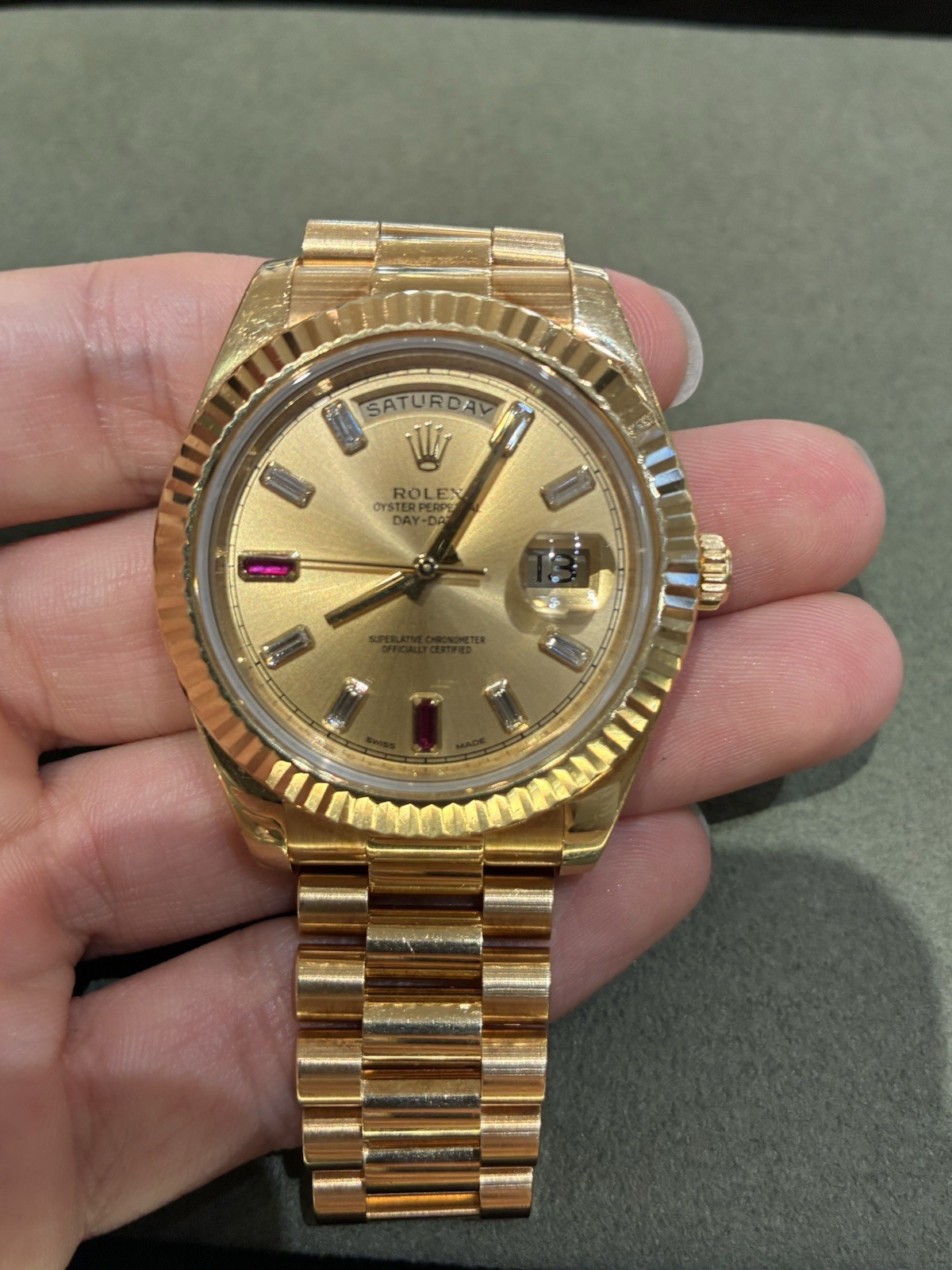 Rolex Day-Date II Presidential 41mm Diamond & Ruby Dial Yellow Gold – 218238