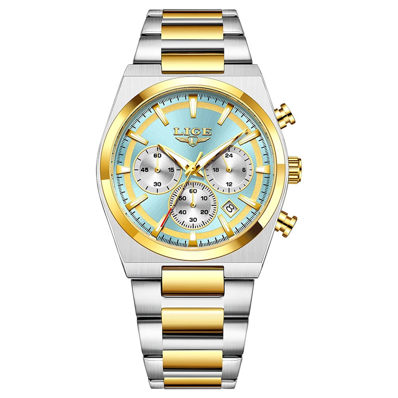2026 LIGE Brand New Luxury Men’s Watch Quartz Waterproof Chronograph Steel Strap