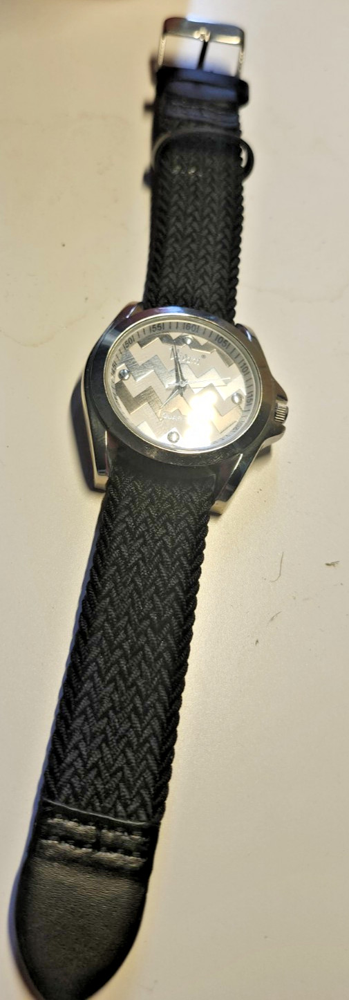 Vivani Women’s Watch Silver Tone Chevron Zig Zag Dial Black Braided Strap