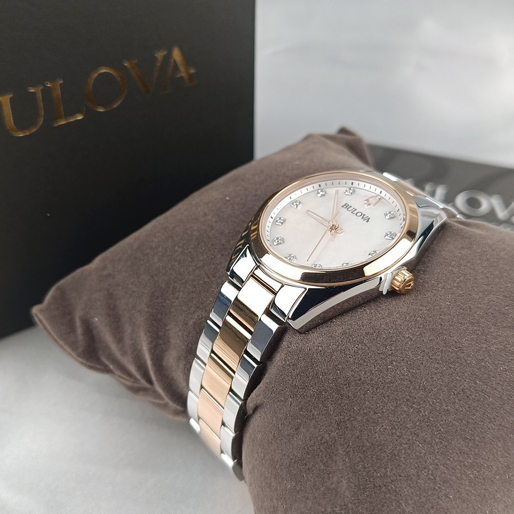 Bulova Surveyor 98P207 Diamond White Dial Rose Gold Band Women’s Quartz Watch