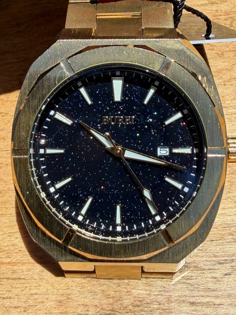 BUREI BS0104-LJJJ Quartz Watch Men Analog Stainless Steel Gold-Tone