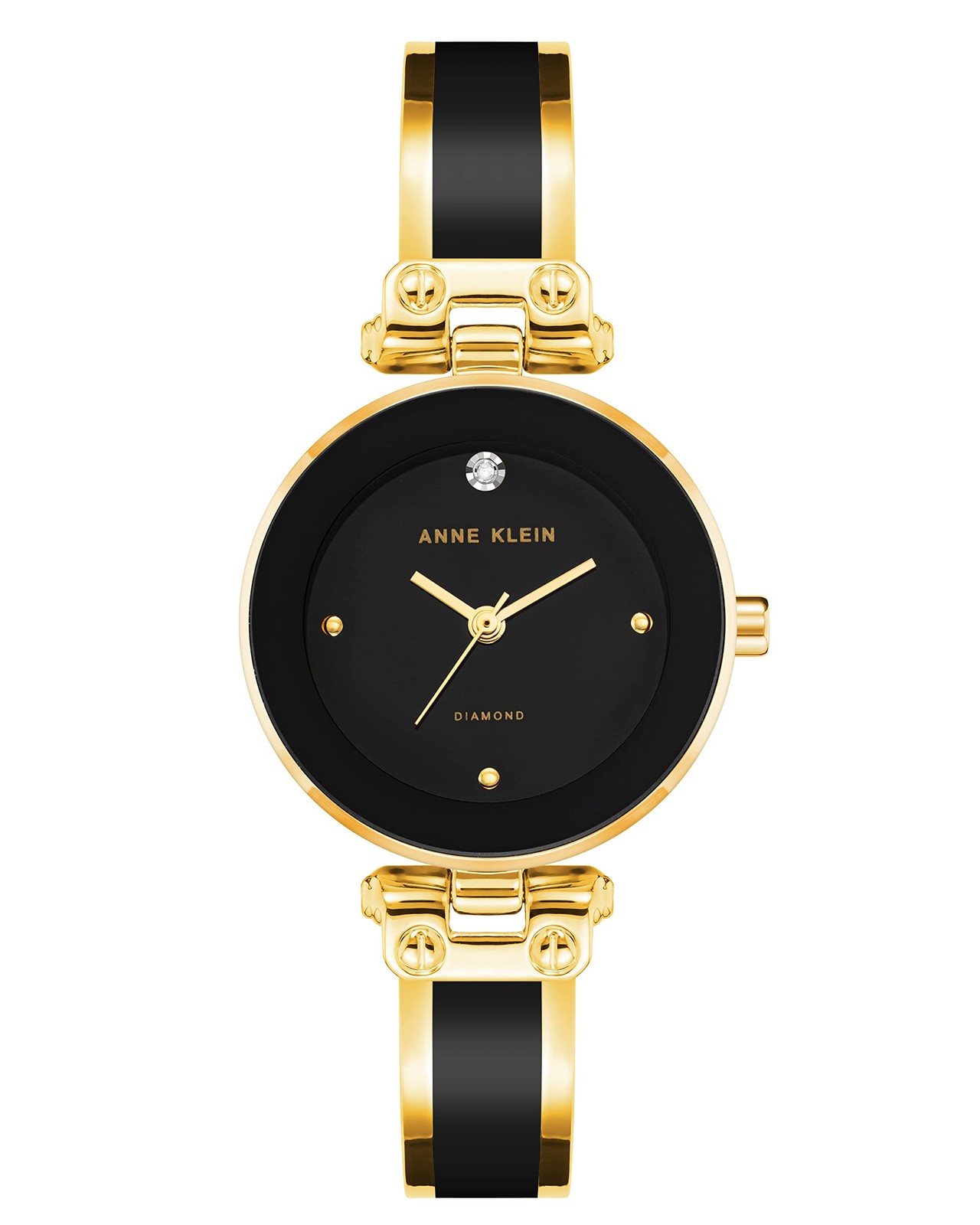 Anne Klein Women’s Genuine Diamond Dial Bangle Watch One Size, Black/Gold