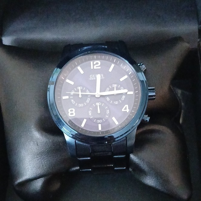 GUESS Men’s Navy Blue Stainless Steel Chronograph Quartz Watch 44mm 100m w/ Box