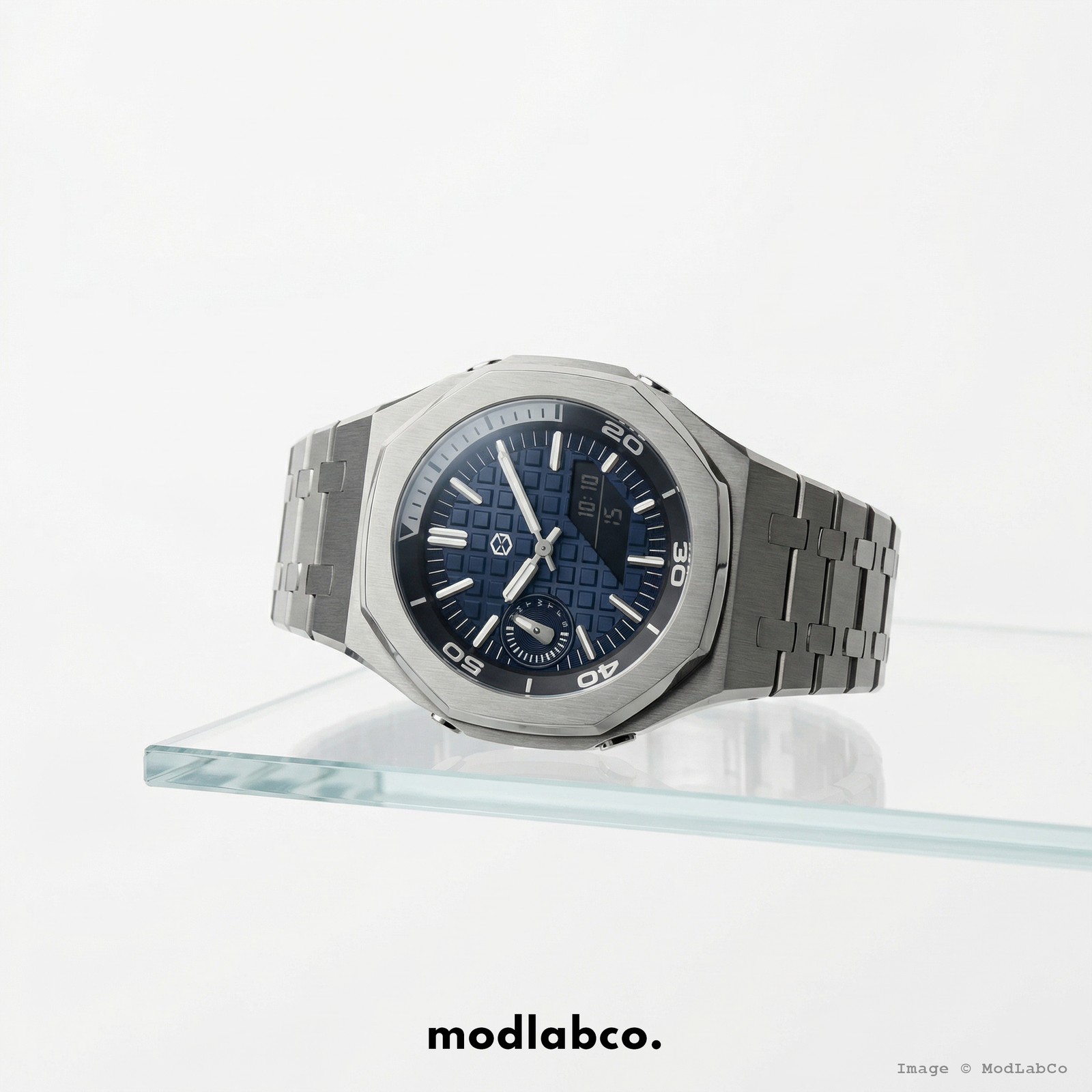MLC-330 modlab company BESPOKE Octagonal Navy Dial Silver Metal 42mm Watch