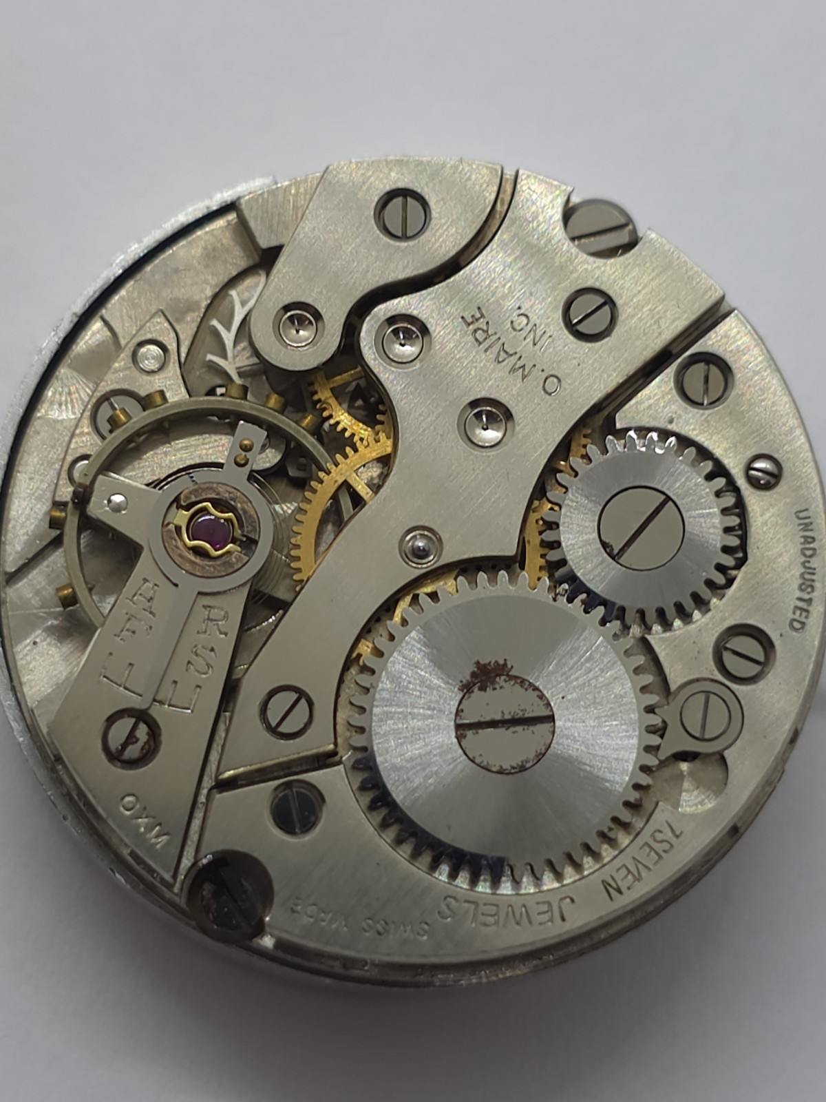 Vintage O. Maire INC Cal. OM 115 Good Balance Main Spring Watch Movement Uhren