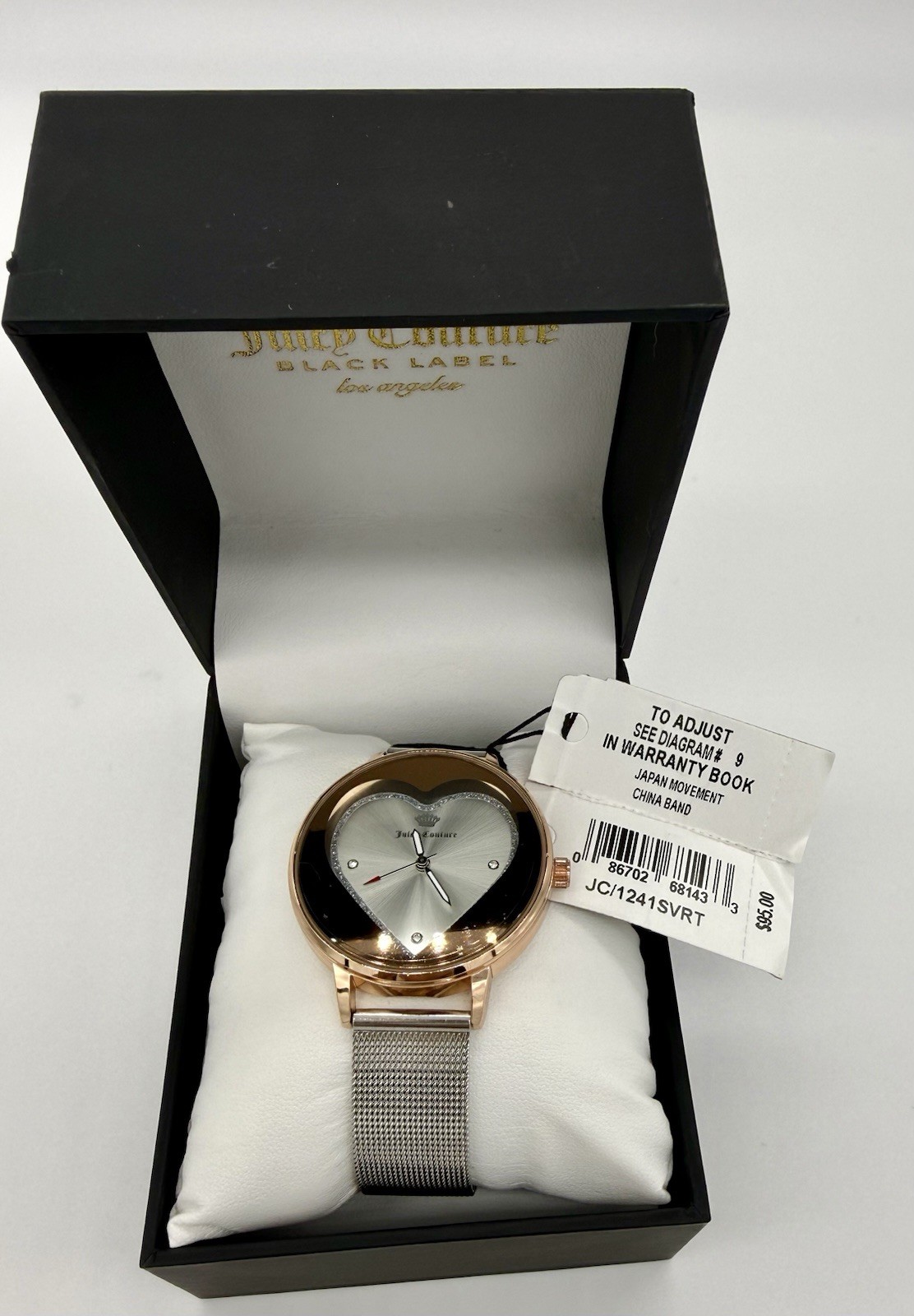 Juicy Couture Black Label Heart Dial Watch Rose Gold Silver Mesh JC/1241SVRT