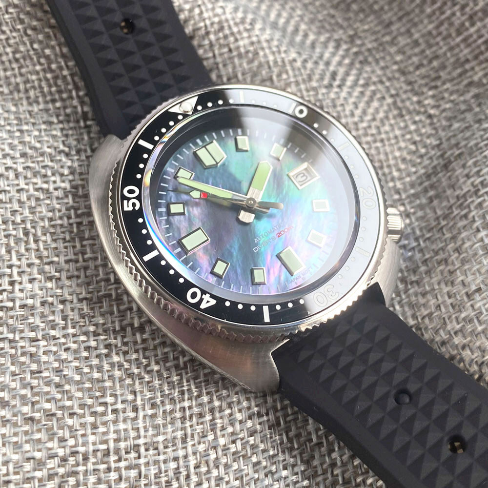 20ATM 44mm Tandorio Sterile Black Shell Dial NH35A Automatic Diving Mens Watch
