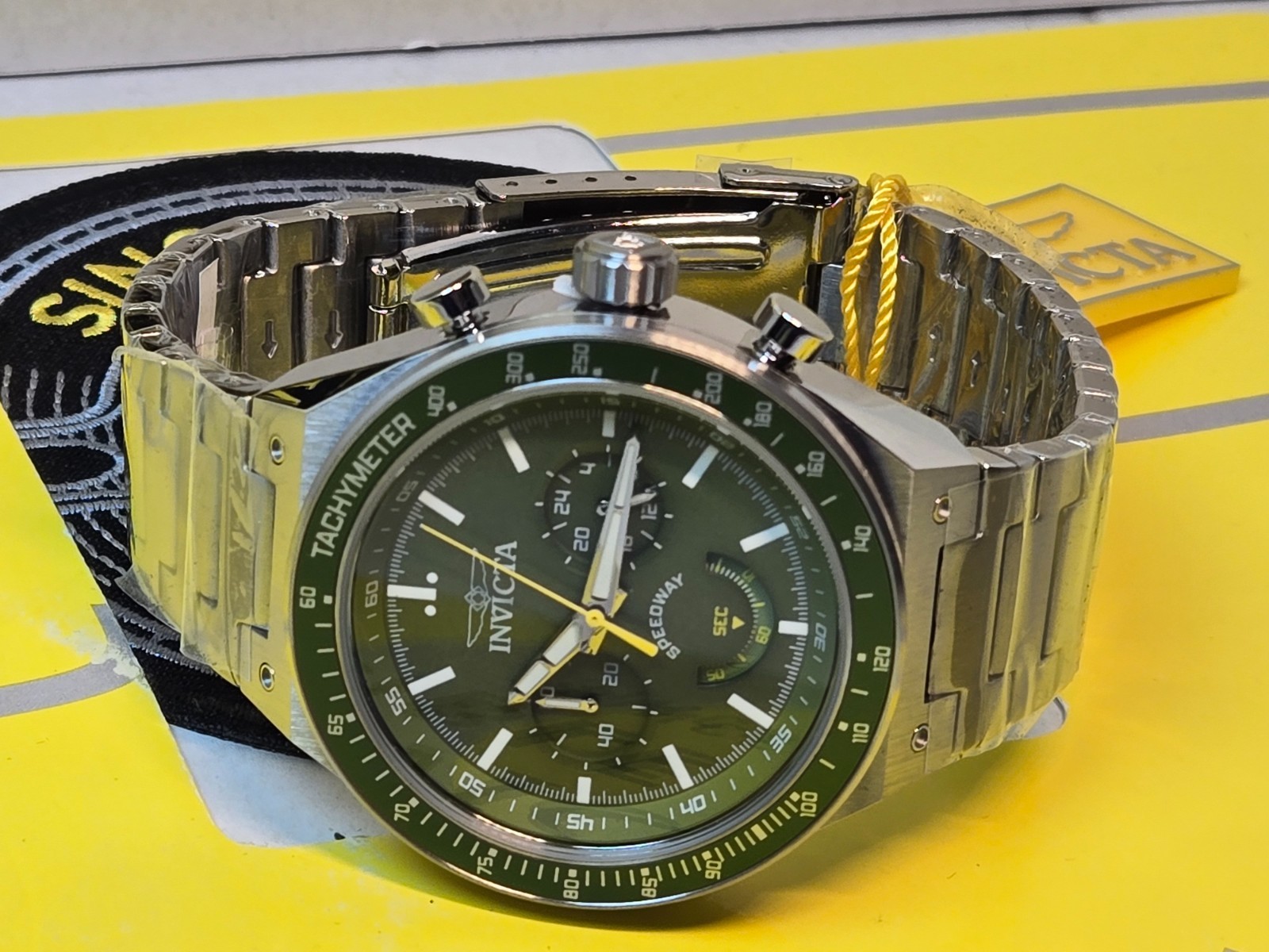 Invicta Speedway GearShift Men’s Watch 44mm, Steel with Green Bezel & Dial NEW!