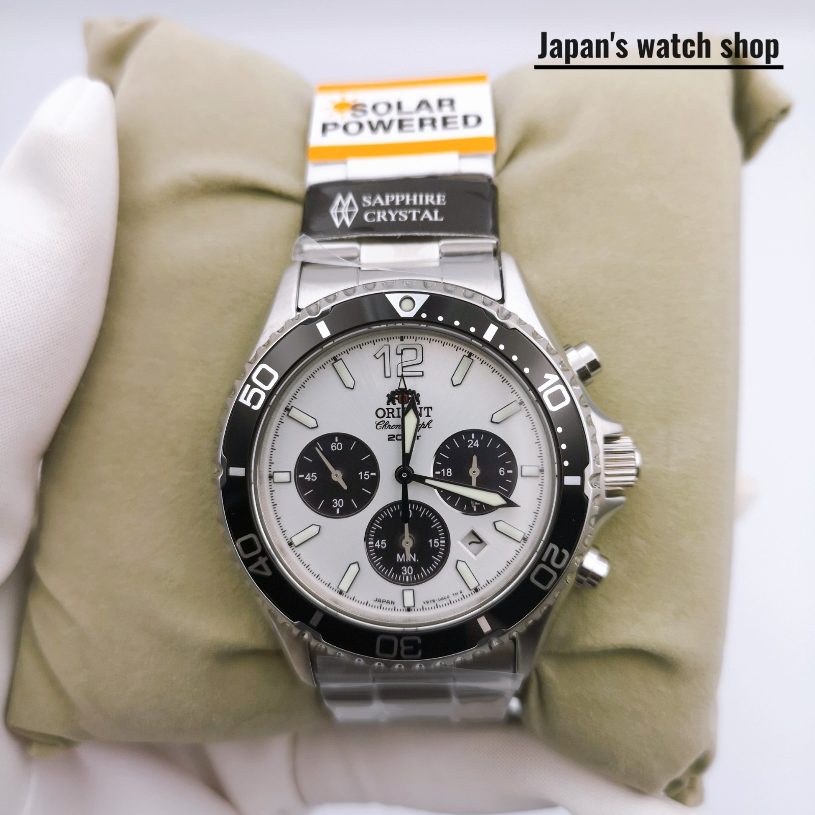 ORIENT Mako RN-TX0203S White Panda Solar Chronograph Men’s Watch New in Box