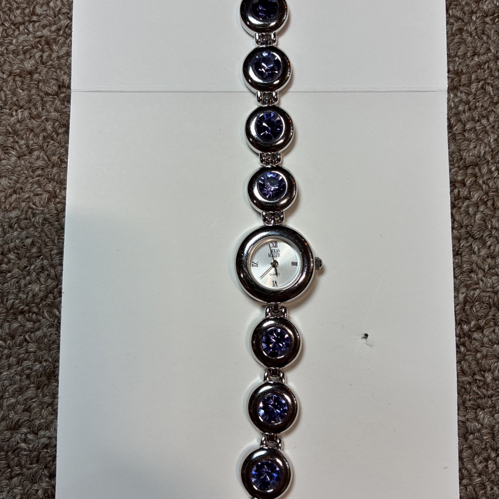 Vintage Nolan Miller Bracelet Style WATCH Amethyst Purple Stones working 21.5mm