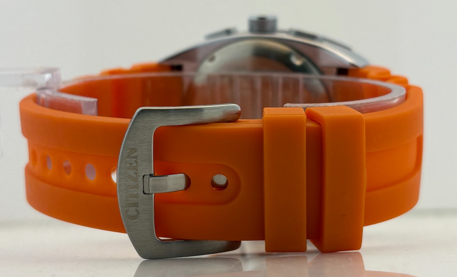 Vintage Men’s Citizen Eco-Drive Quartz Dual-Display Black Dial Orange Band Watch