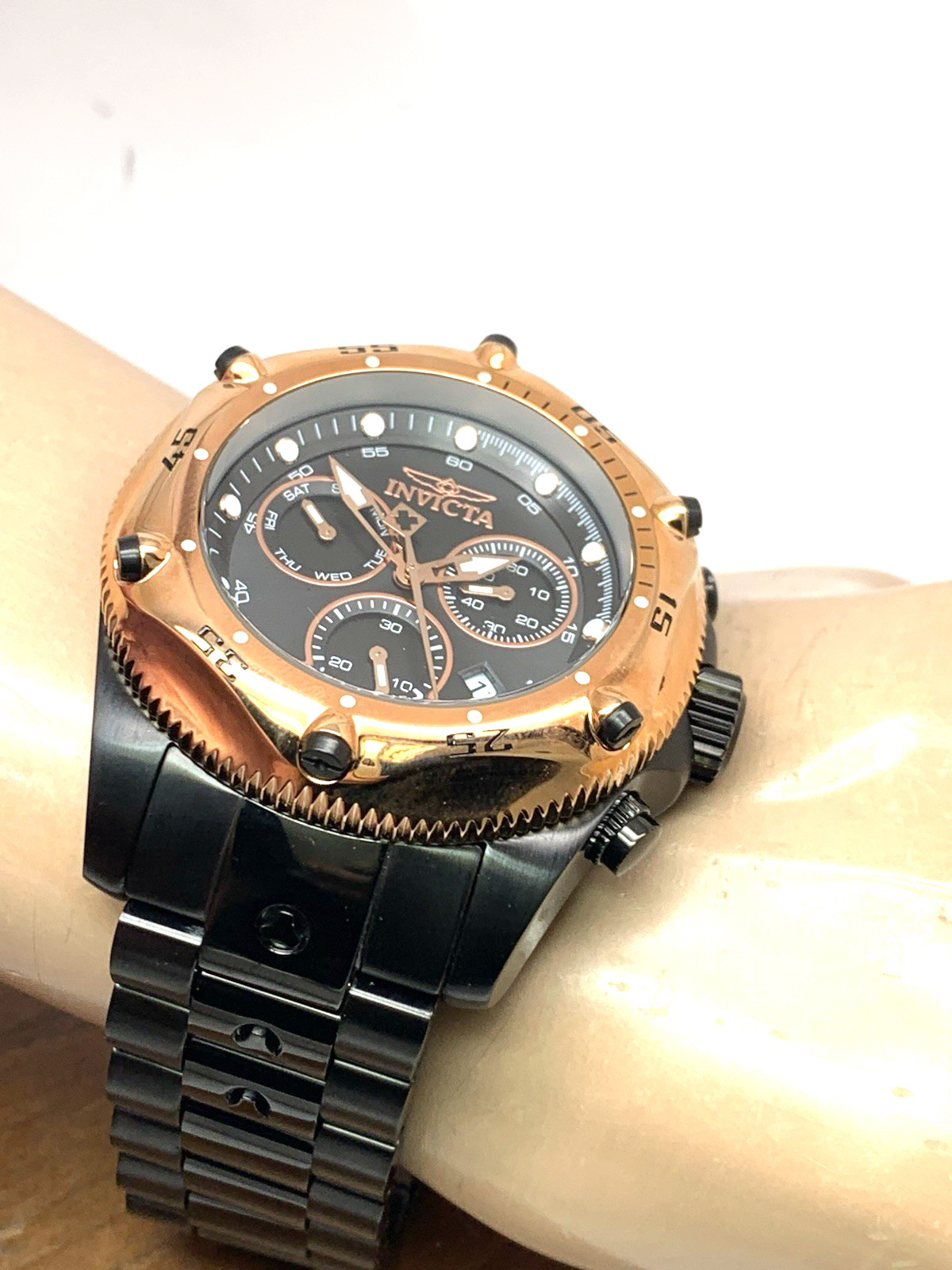 Invicta Men’s Watch 31613 Pro Diver Quartz Black Steel Rose Gold Bezel 51mm