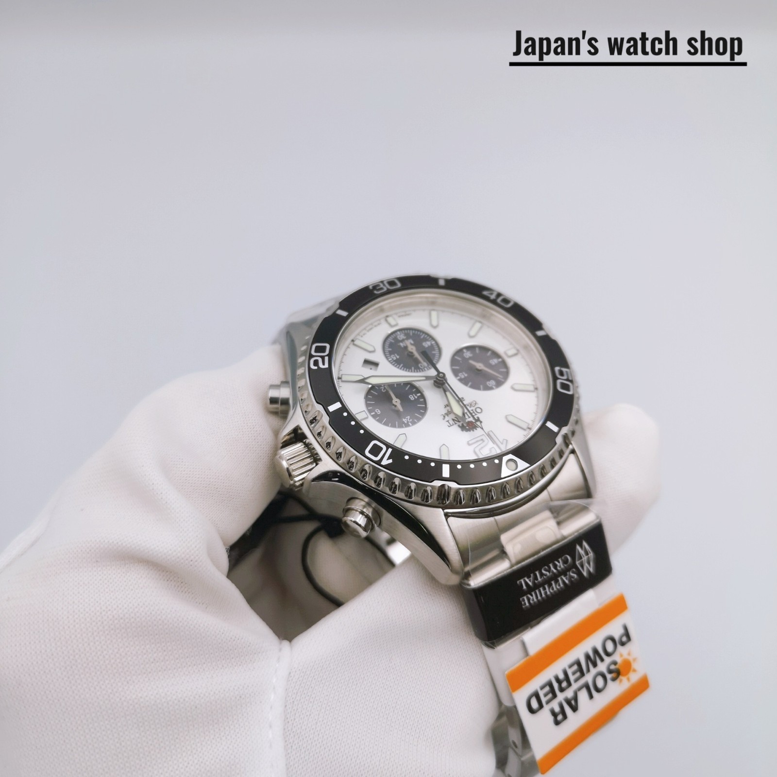 ORIENT Mako RN-TX0203S White Panda Solar Chronograph Men’s Watch New in Box