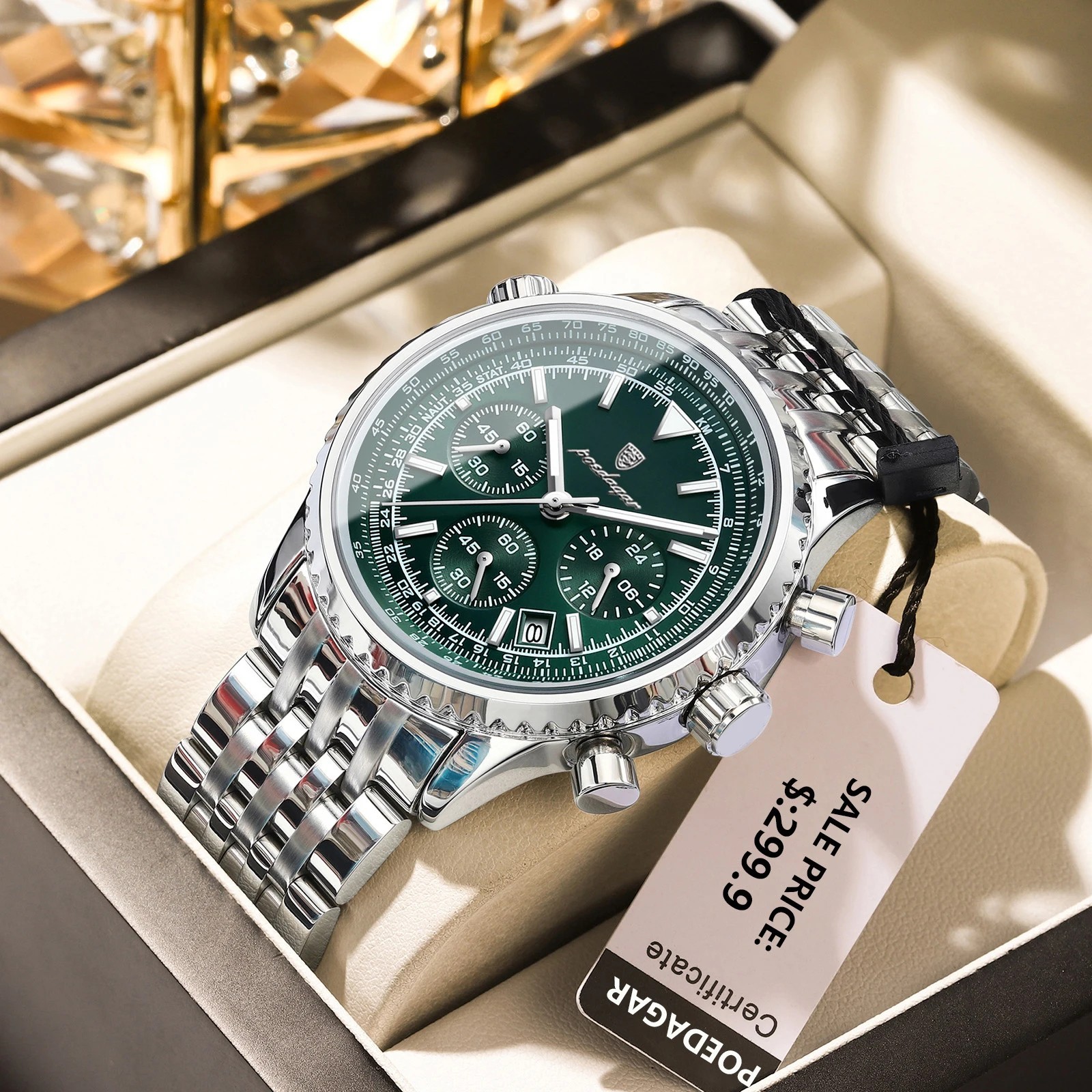 Luxury Military Men’s Watch Steel Business Waterproof Chronograph Date