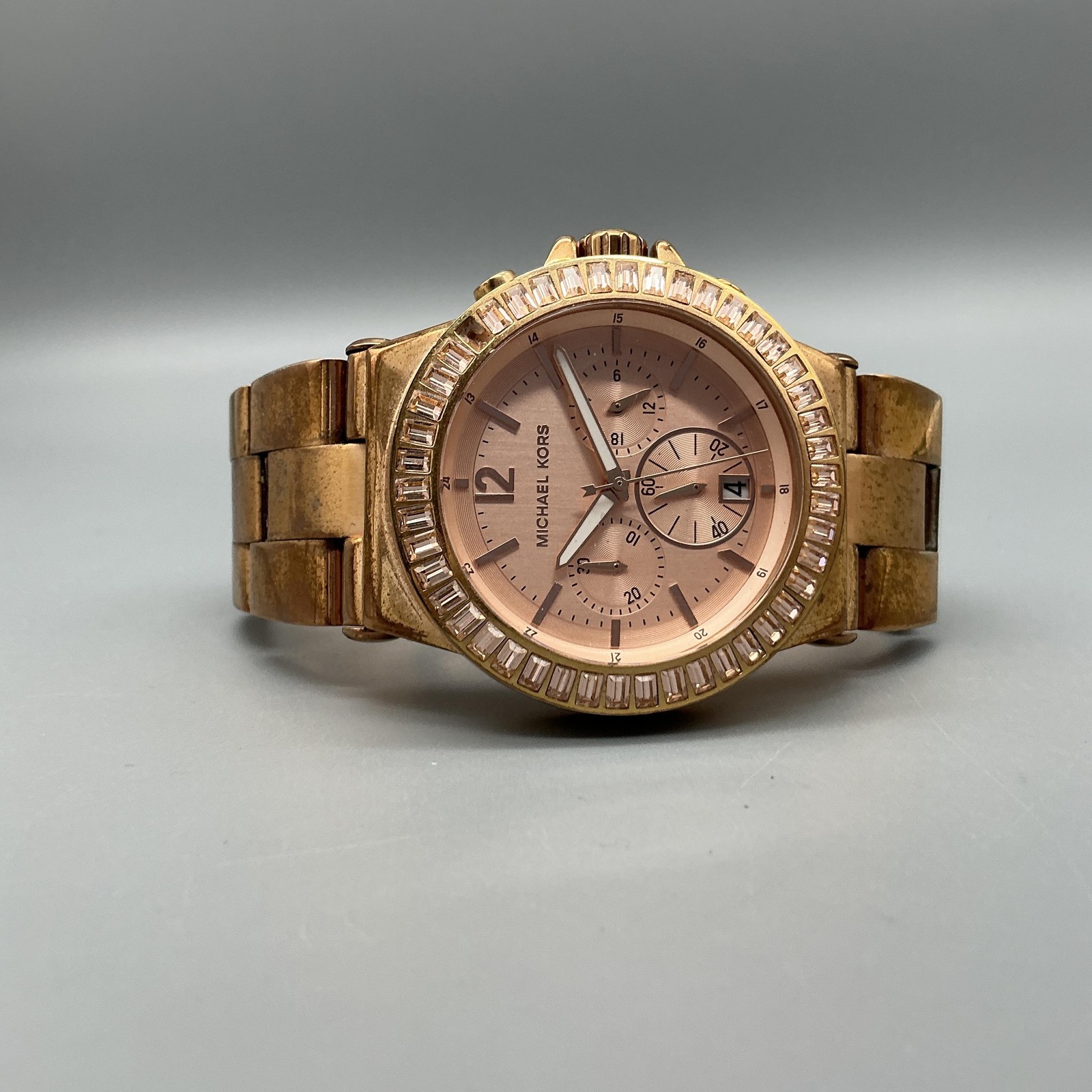 Michael Kors Chronograph Womens Watch 41mm Rose Gold Tone New Battery 6.5″