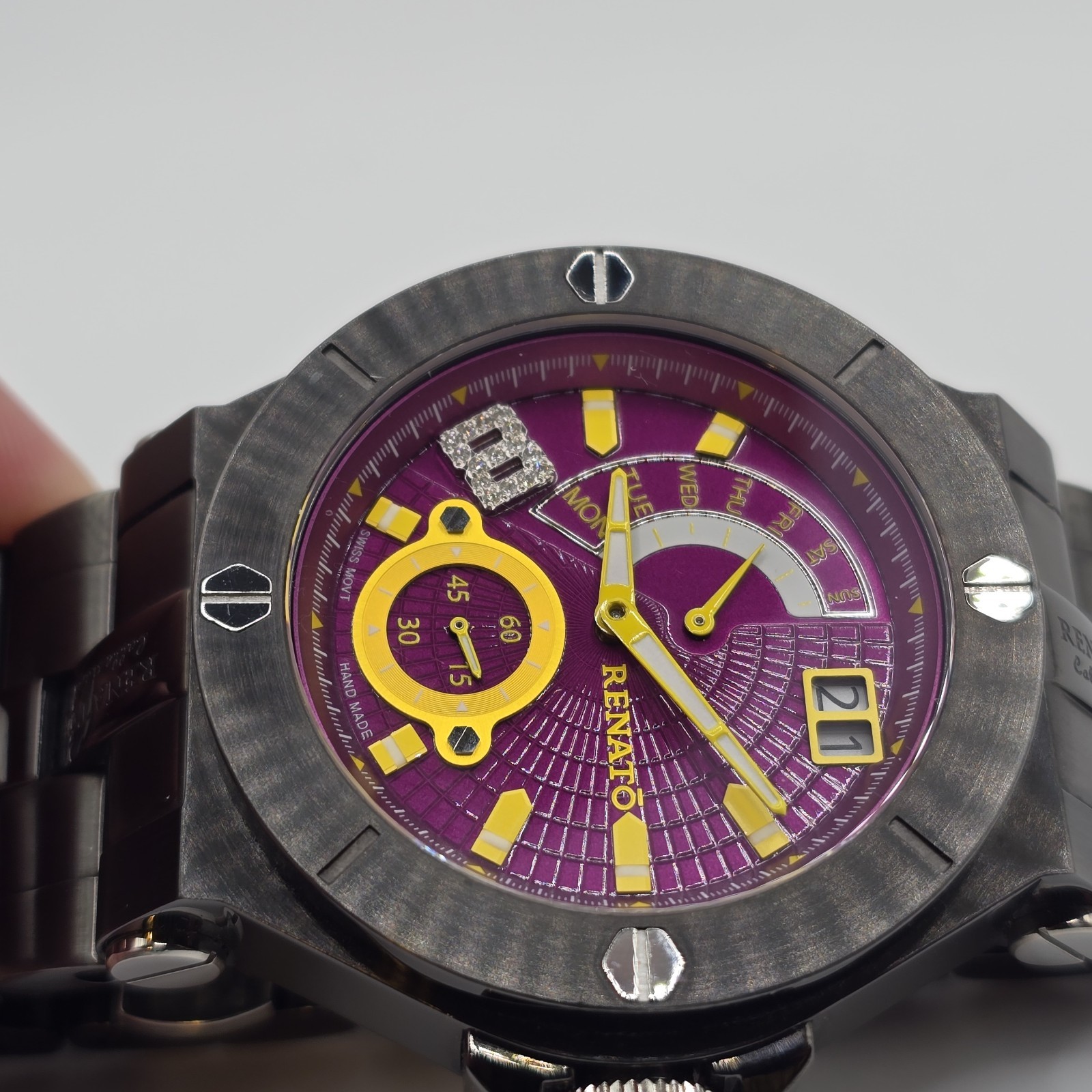 Renato Wilde Beast Swiss Diamond Retrograde Day Watch Purple Dial 46mm