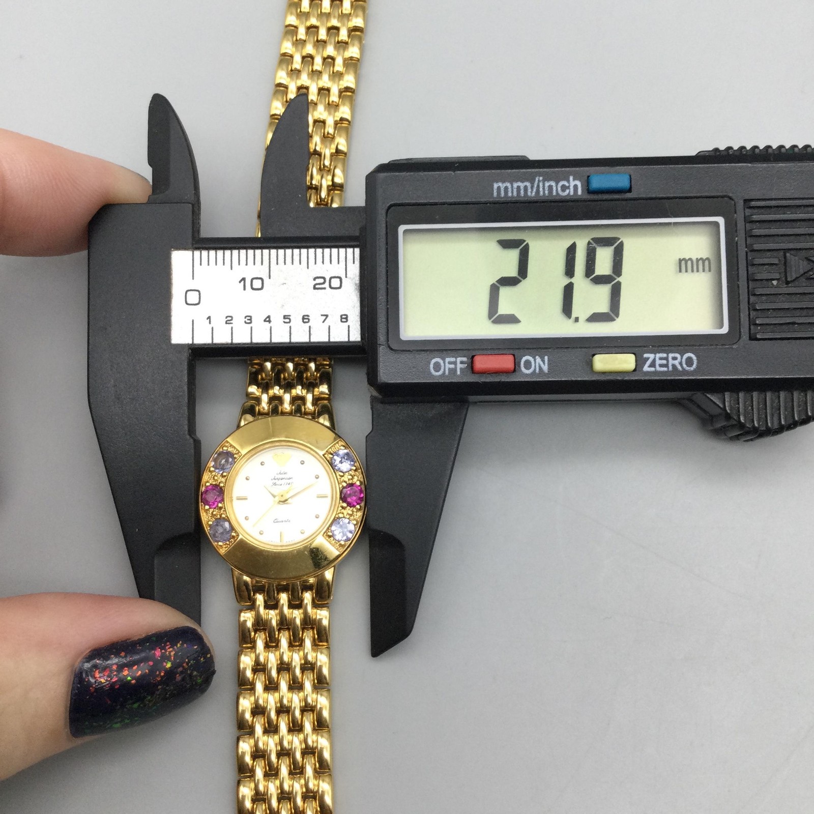 Jules Jurgensen Womens Watch 22mm Gold Tone Red Gemstones New Battery 6.75″