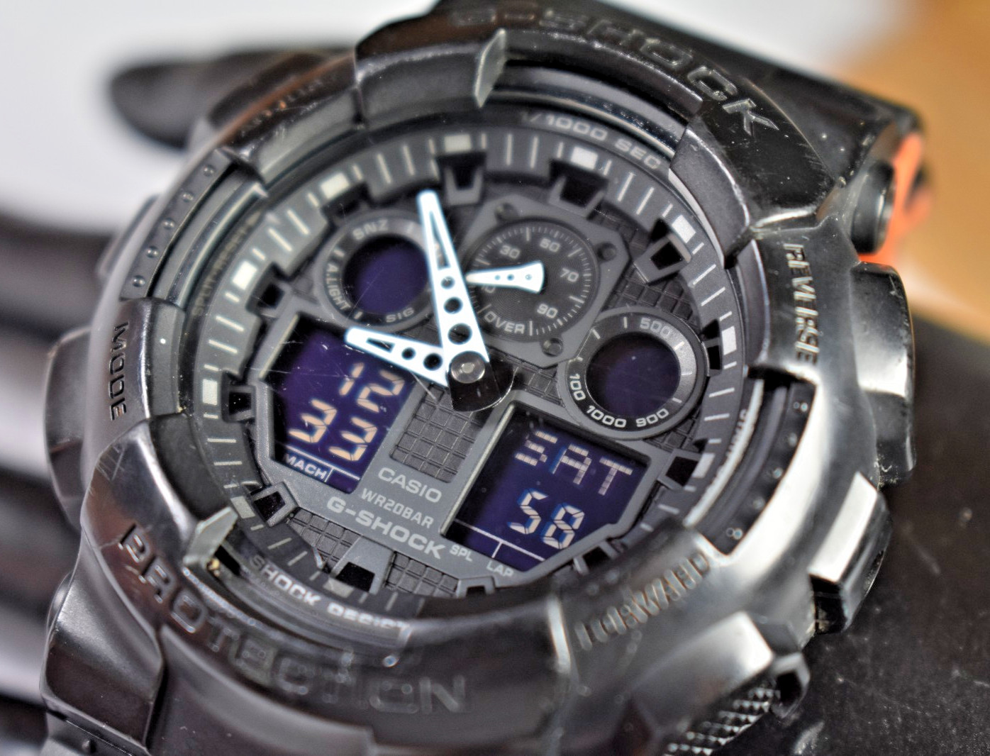 MODIFIED Casio G-Shock GA-100 (5081) Men’s Orange/Black Ana/Digi Watch NEW BATT!