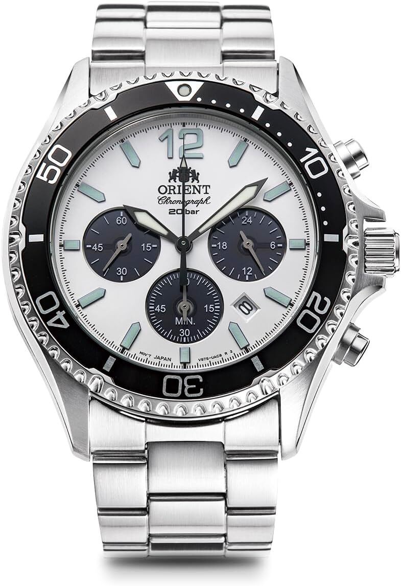 Orient Mako RN-TX0203S Panda White Dial Solar Analog Chronograph Men Watch