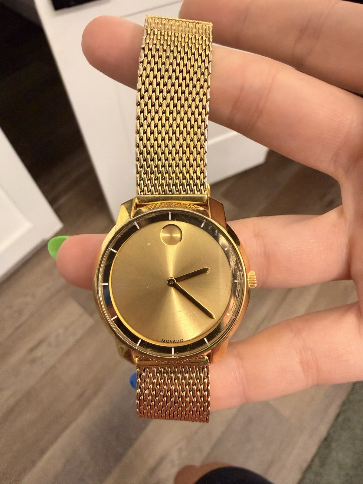 Movado Bold Swiss Made Quartz Water Resistant Gold Tone Mesh Watch 34mm