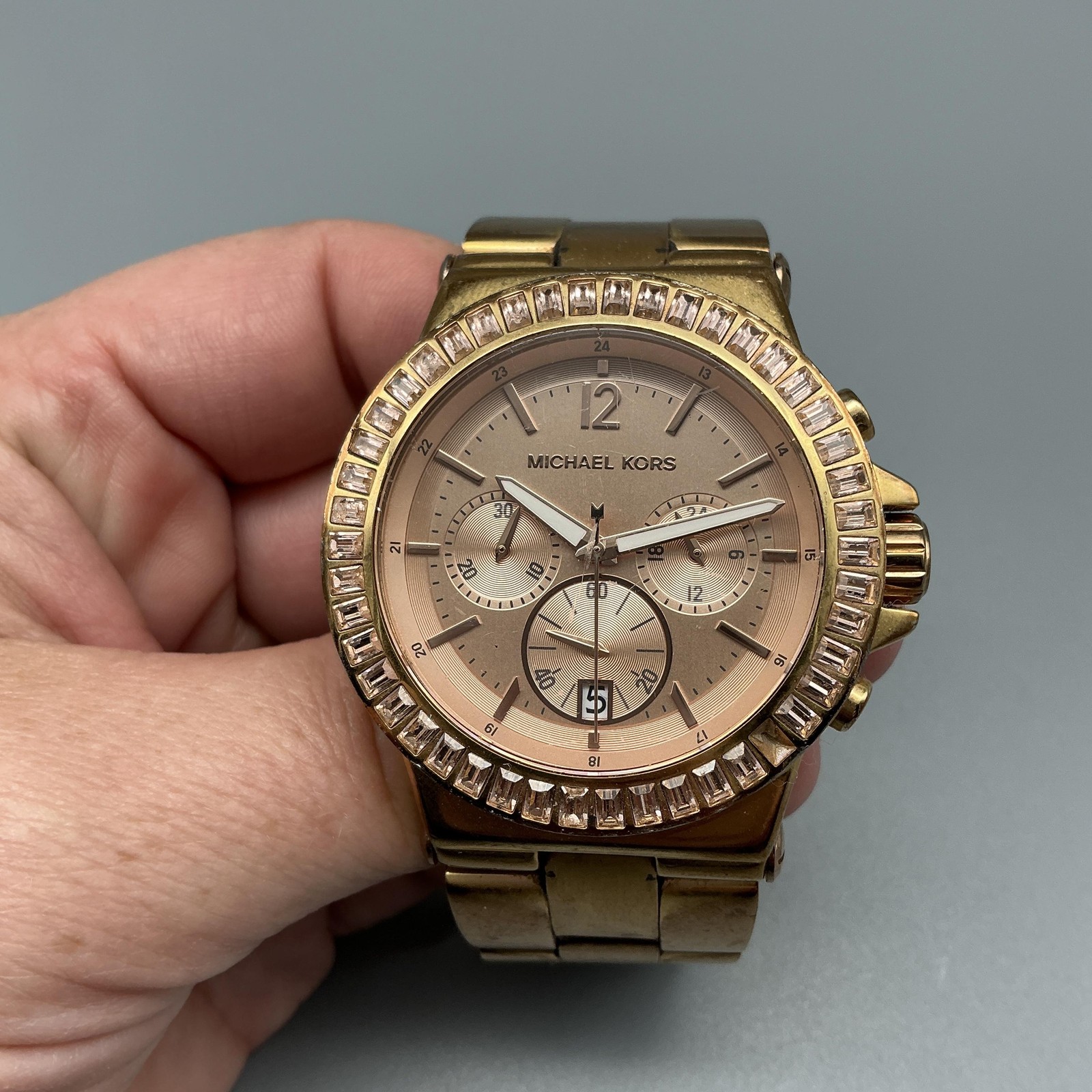 Michael Kors MK-5412 Womens Watch 41mm Crystal Bezel Chronograph New Battery 7″