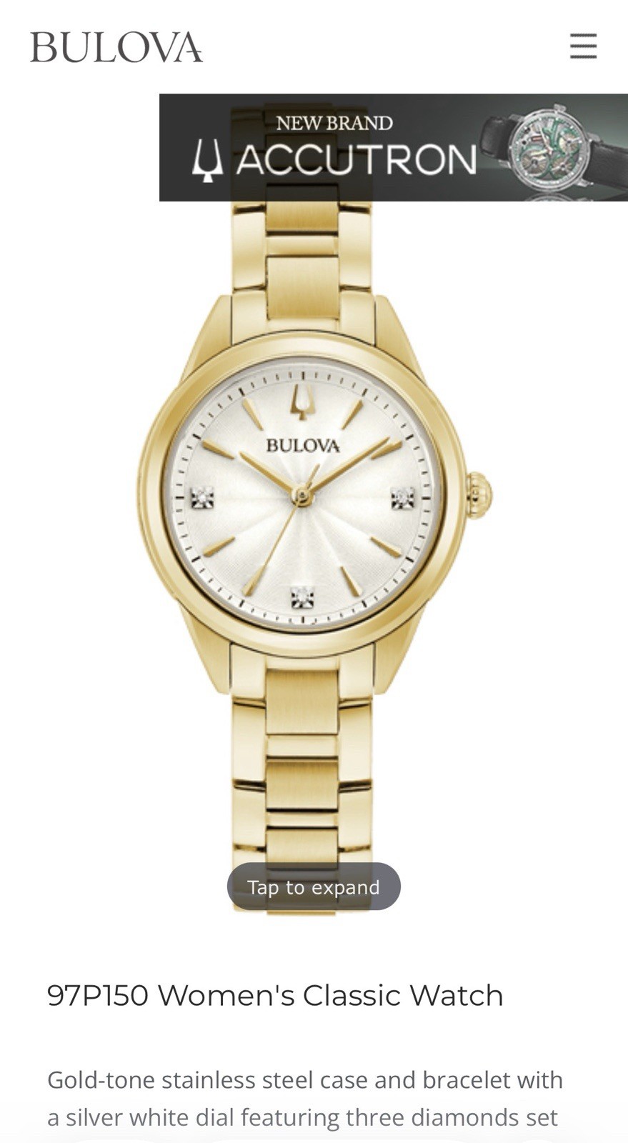 Bulova 97P150 28 mm Gold Stainless Steel Case