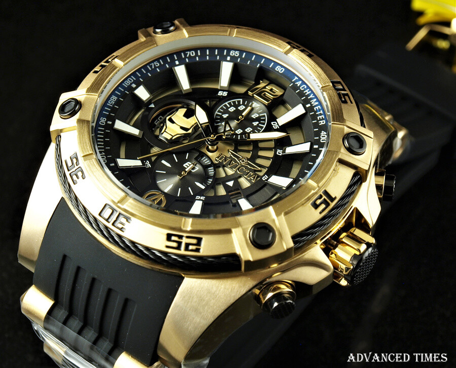 Invicta 54mm Marvel IRON MAN Speedway Viper Ltd. Ed. Chrono Black & Gold Watch