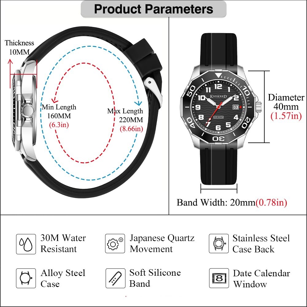 Sports Watch for Men with Easy Read Dial and Stainless Steel Band or Silicone…