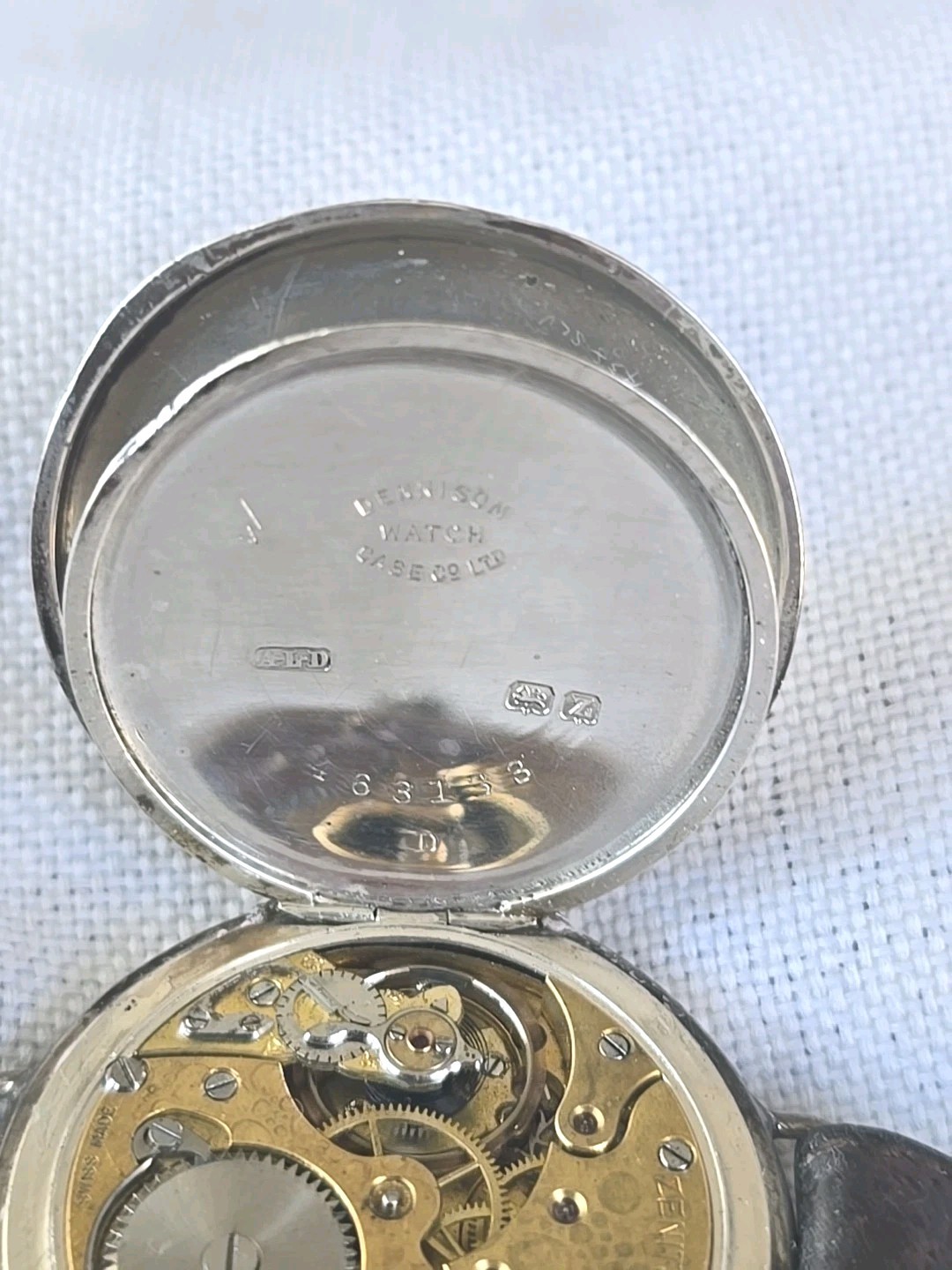 1924 ZENITH Sterling Silver Officers Half Hunter Dennison Cased Trench Watch