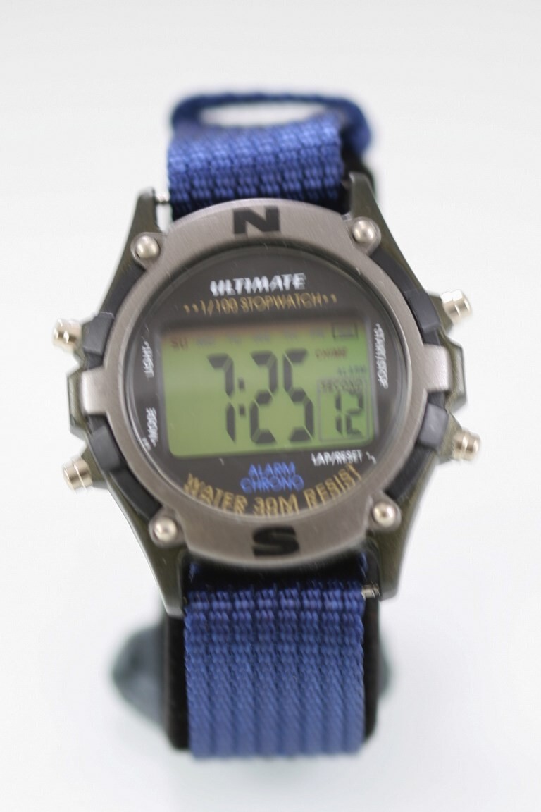 Ultimate Men Watch Gray Black Plastic Nylon Blue Chron Light Alarm Date Quartz