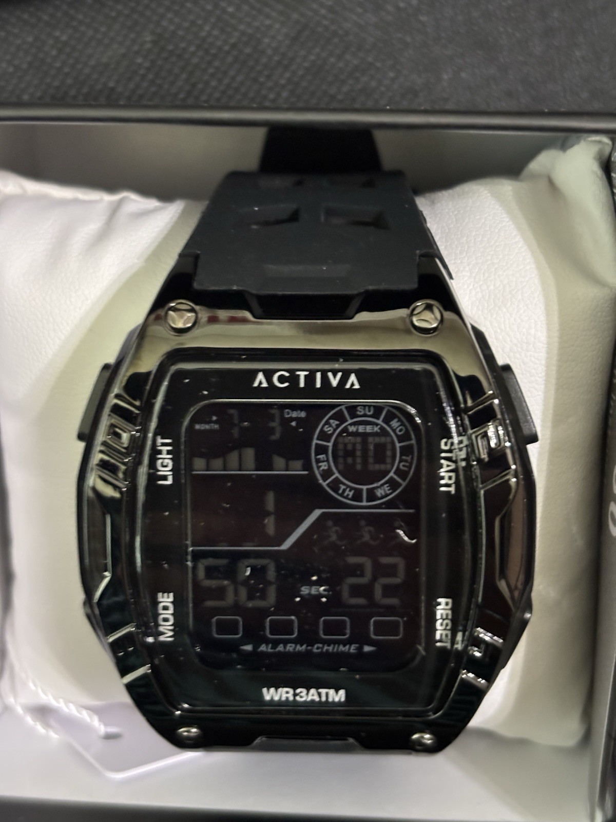 Activa Men’s Sport Digital Quartz Chronograph Alarm Backlight 3ATM Black Rubber