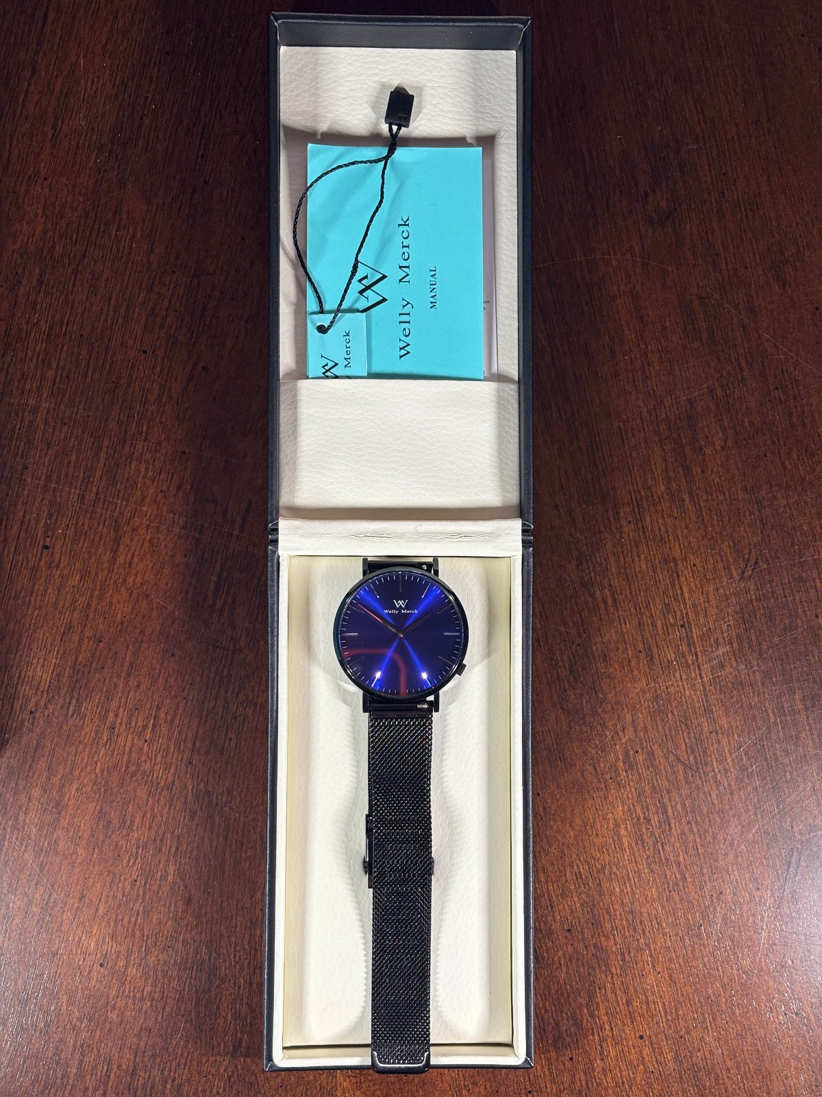 Welly Merck Watch 35mm Blue Dial Minimalist Black Stainless Steel