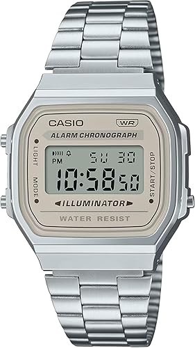 CASIO A168WA-8AY Vintage Digital Watch Silver Light Beige Unisex Retro Classic