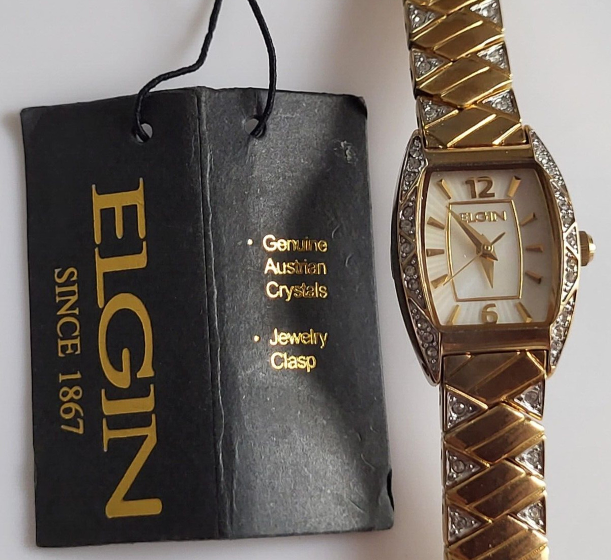 Vintage Elgin Woman’s Watch EG571 Gold Tone, Austrian Crystals, Jewelry Clasp