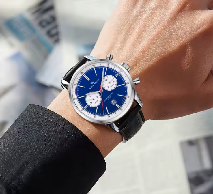WM Watch Welly Merck Automatic Mechanical Watch Blue/white Panda Dial