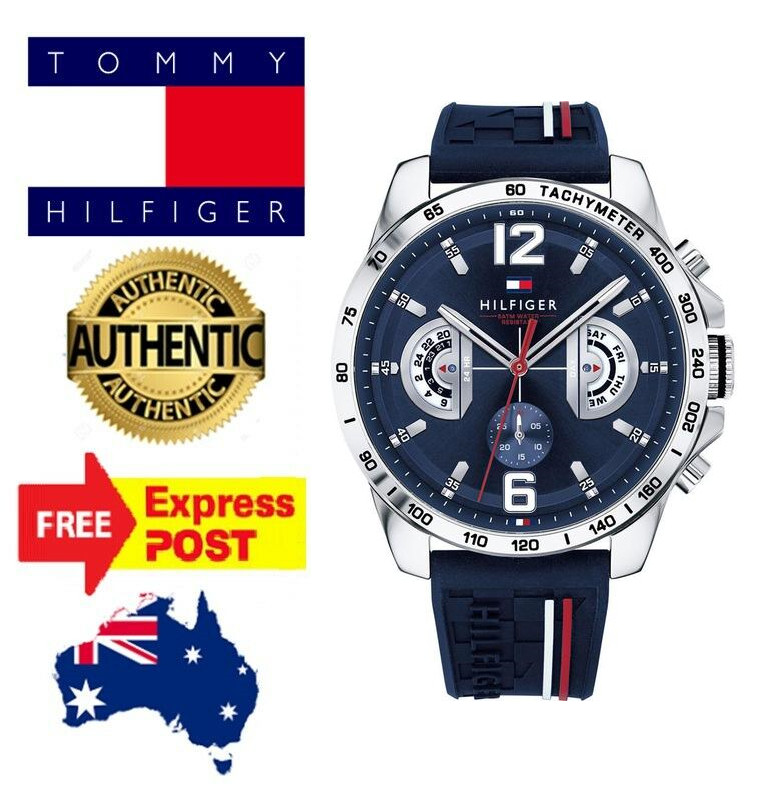 NEW TOMMY HILFIGER «DECKER» TH1791476 BLUE/SILVER/RED CHRONOGRAPH MENS WATCH