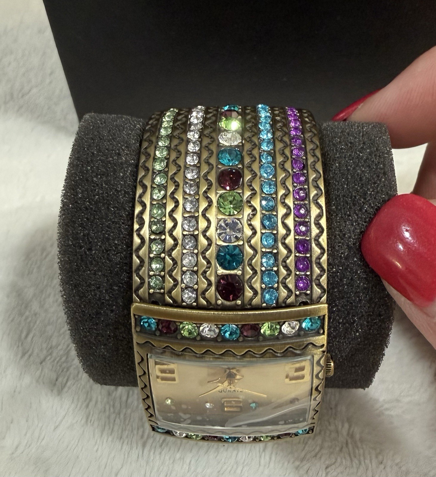 Heidi Daus Multi Color Swarovski Cuff Wristwatch Needs Battery W/PLASTIC! NIB