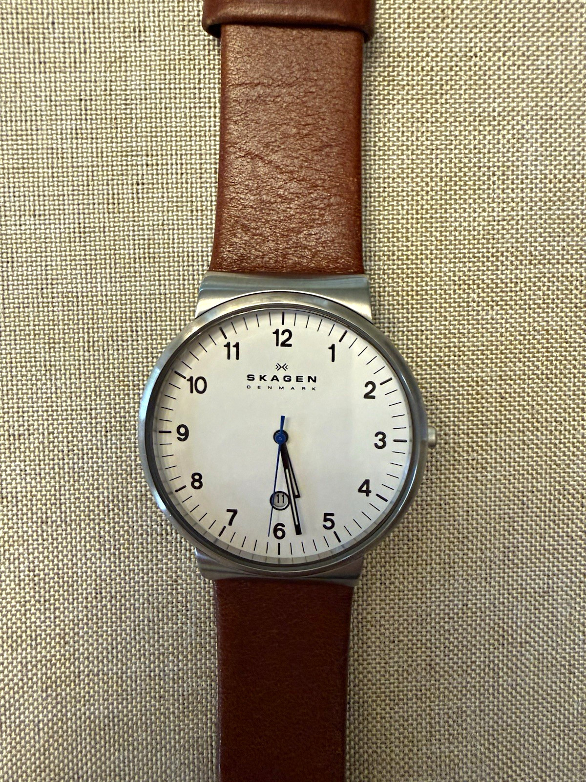 Skagen SKW6082 Quartz 38mm Watch White Dial Brown Leather Strap