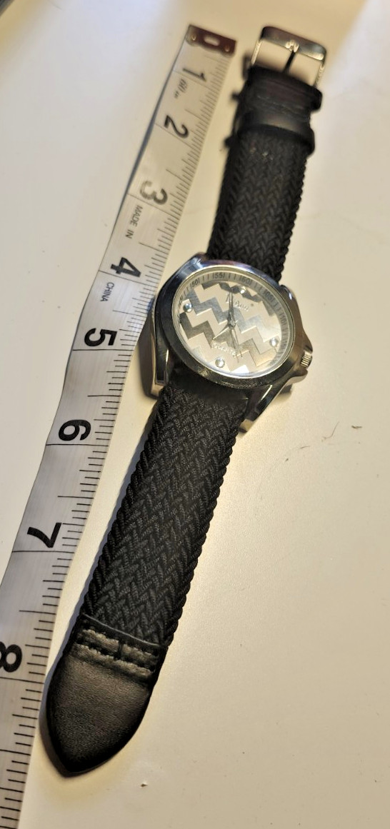 Vivani Women’s Watch Silver Tone Chevron Zig Zag Dial Black Braided Strap
