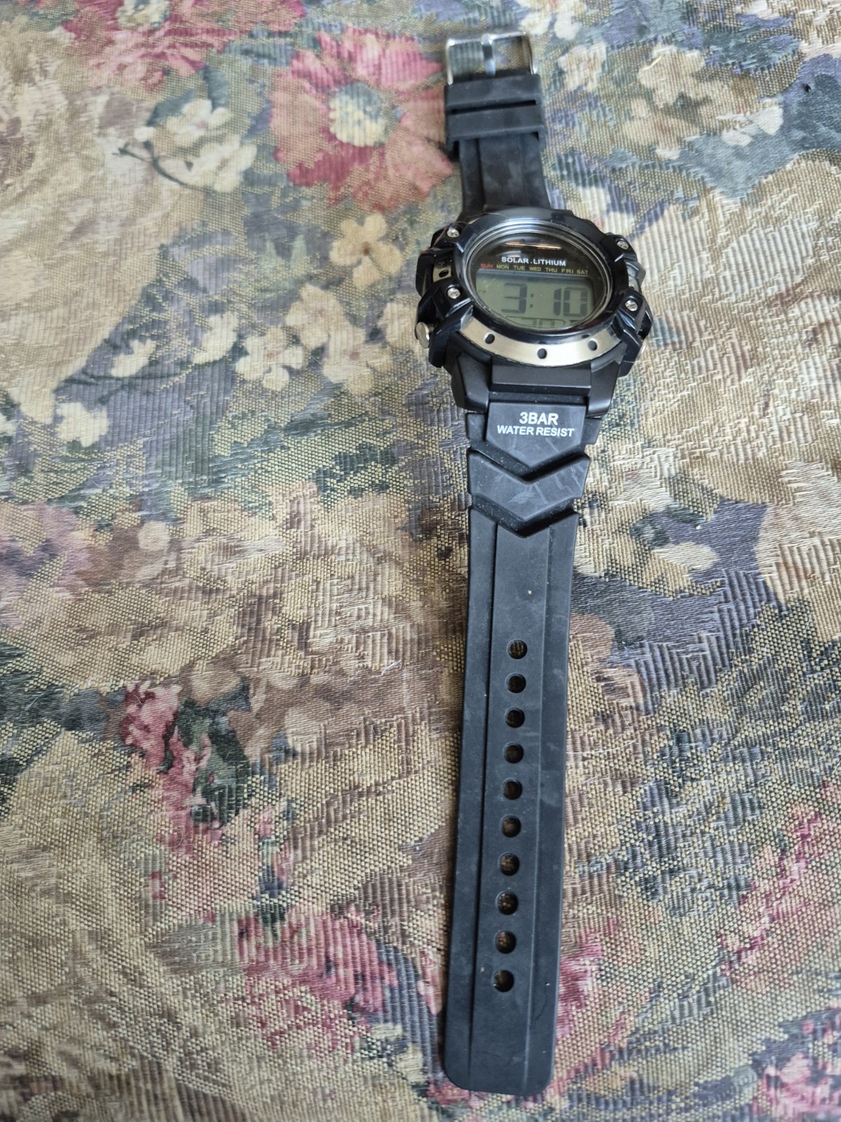 Digital Solar Lithium Watch AW 91-754 3BAR Water Resistant Black Sport Running
