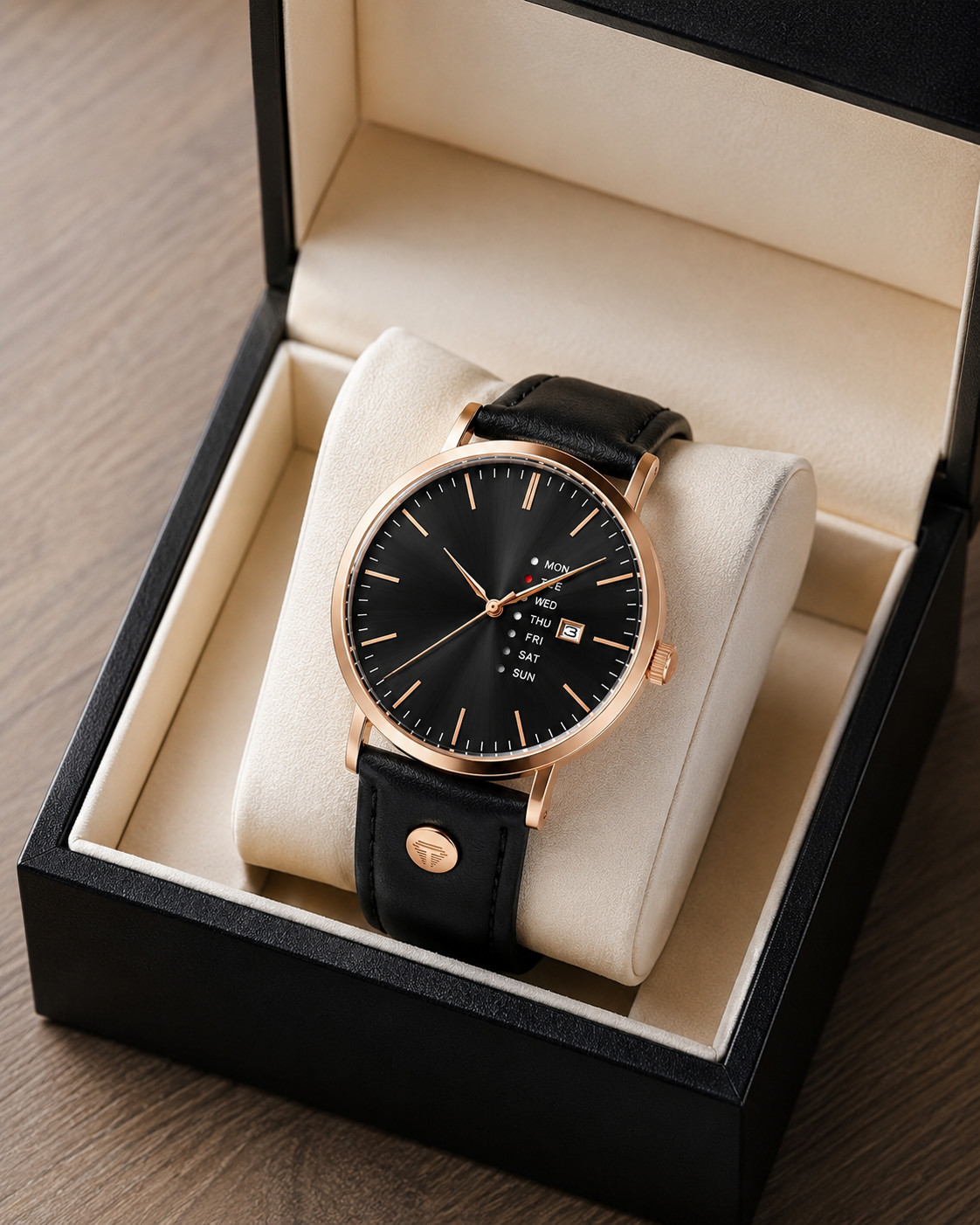 Men’s Quartz Analog Watch Day Date Leather Strap Business Dress Wristwatch